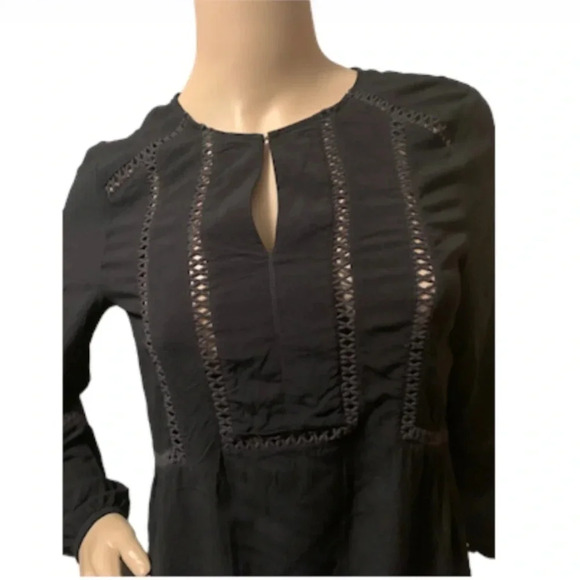 Ecru Isabel Black Boho Eyelet Long Sleeve Blouse | Top Size S - Picture 2 of 9